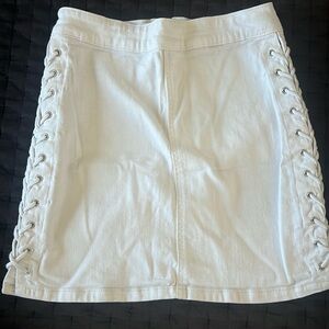 Lace up white denim skirt